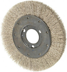 Osborn - 6" OD, 1-1/4" Arbor Hole, Crimped Stainless Steel Wheel Brush - 5/8" Face Width, 1-1/8" Trim Length, 0.0104" Filament Diam, 6,000 RPM - Exact Tooling