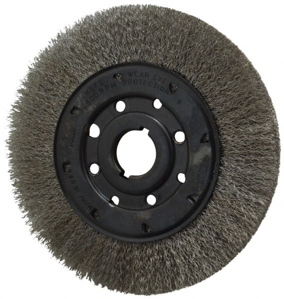 Osborn - 8" OD, 1-1/4" Arbor Hole, Crimped Stainless Steel Wheel Brush - 3/4" Face Width, 1-1/2" Trim Length, 0.0104" Filament Diam, 4,500 RPM - Exact Tooling