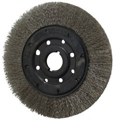 Osborn - 8" OD, 1-1/4" Arbor Hole, Crimped Stainless Steel Wheel Brush - 3/4" Face Width, 1-1/2" Trim Length, 0.0104" Filament Diam, 4,500 RPM - Exact Tooling