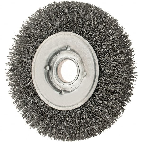 Osborn - 4" OD, 5/8" Arbor Hole, Crimped Steel Wheel Brush - 5/8" Face Width, 13/16" Trim Length, 0.0118" Filament Diam, 6,000 RPM - Exact Tooling