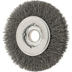 Osborn - 4" OD, 5/8" Arbor Hole, Crimped Steel Wheel Brush - 5/8" Face Width, 13/16" Trim Length, 0.0118" Filament Diam, 6,000 RPM - Exact Tooling