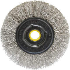 Osborn - 4" OD, 1/2 & 5/8" Arbor Hole, Crimped Stainless Steel Wheel Brush - 3/8" Face Width, 13/16" Trim Length, 0.0104" Filament Diam, 6,000 RPM - Exact Tooling