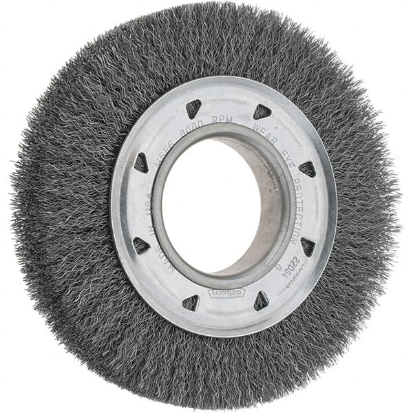 Osborn - 6" OD, 2" Arbor Hole, Crimped Steel Wheel Brush - 7/8" Face Width, 1" Trim Length, 0.0104" Filament Diam, 6,000 RPM - Exact Tooling