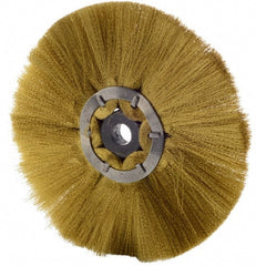 Osborn - 6" OD, 1/2" Arbor Hole, Crimped Brass Wheel Brush - 1/2" Face Width, 1-7/8" Trim Length, 0.005" Filament Diam, 4,000 RPM - Exact Tooling