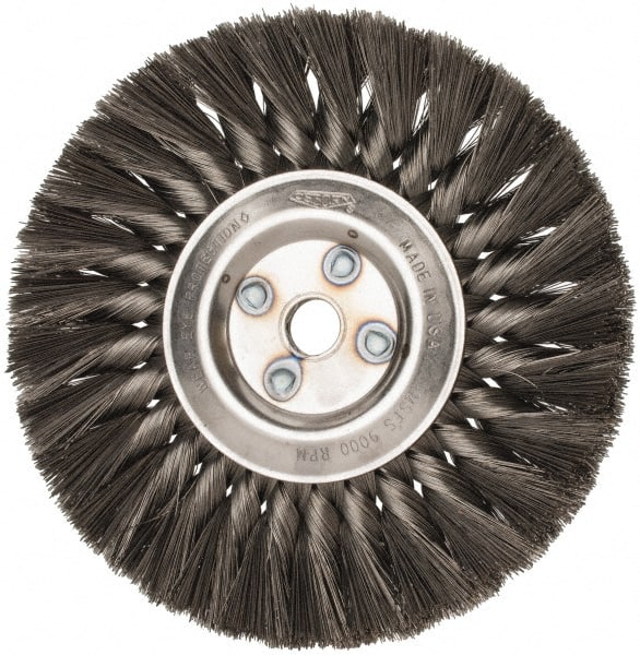 Osborn - 7" OD, 5/8" Arbor Hole, Knotted Steel Wheel Brush - 5/8" Face Width, 1-3/4" Trim Length, 0.0118" Filament Diam, 9,000 RPM - Exact Tooling