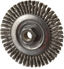Osborn - 4" OD, 5/8-11 Arbor Hole, Knotted Steel Wheel Brush - 3/16" Face Width, 1" Trim Length, 0.02" Filament Diam, 12,000 RPM - Exact Tooling