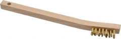 Osborn - 3 Rows x 7 Columns Brass Scratch Brush - 1-7/16" Brush Length, 7-3/4" OAL, 7/16" Trim Length, Wood Curved Handle - Exact Tooling