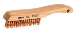 Osborn - 4 Rows x 16 Columns Bronze Scratch Brush - 5-1/4" Brush Length, 10" OAL, 1-1/8" Trim Length, Wood Shoe Handle - Exact Tooling