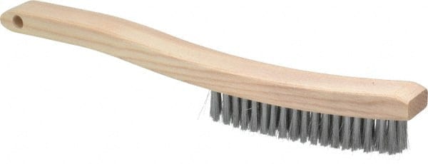 Osborn - 4 Rows x 18 Columns Steel Plater's Brush - 5-3/4" Brush Length, 13-1/4" OAL, 1" Trim Length, Wood Curved Handle - Exact Tooling