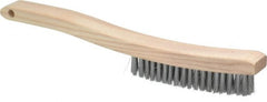 Osborn - 4 Rows x 18 Columns Steel Plater's Brush - 5-3/4" Brush Length, 13-1/4" OAL, 1" Trim Length, Wood Curved Handle - Exact Tooling