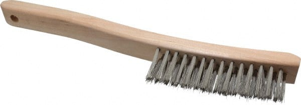 Osborn - 3 Rows x 14 Columns Stainless Steel Scratch Brush - 13-3/4" OAL, 1-1/2" Trim Length, Wood Curved Handle - Exact Tooling