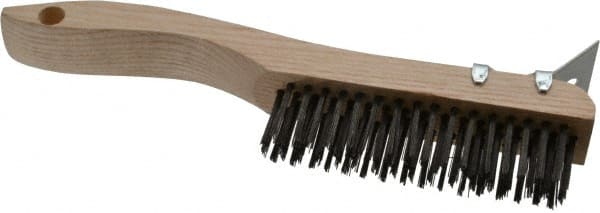 Osborn - 4 Rows x 16 Columns Steel Scratch Brush - 5-1/4" Brush Length, 10" OAL, 1-1/8" Trim Length, Wood Shoe Handle - Exact Tooling