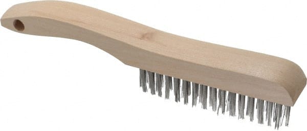 Osborn - 4 Rows x 16 Columns Stainless Steel Scratch Brush - 5-1/4" Brush Length, 10" OAL, 1-1/8" Trim Length, Wood Shoe Handle - Exact Tooling
