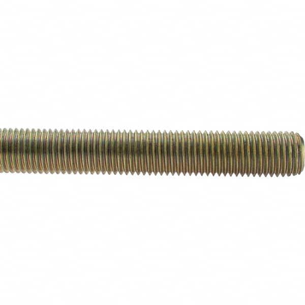 Value Collection - 1-8 UNC (Coarse), 3' Long, Low Carbon Steel Threaded Rod - Yellow Zinc-Plated Finish, Right Hand Thread - Exact Tooling