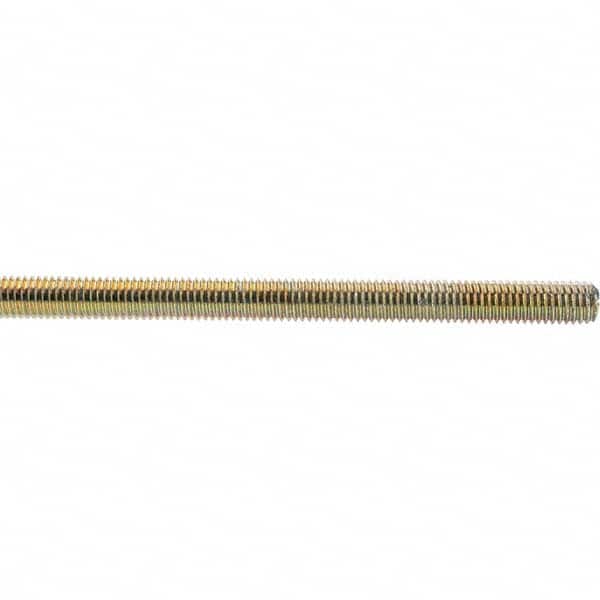 Value Collection - 1/2-13 UNC (Coarse), 3' Long, Low Carbon Steel Threaded Rod - Yellow Zinc-Plated Finish, Right Hand Thread - Exact Tooling