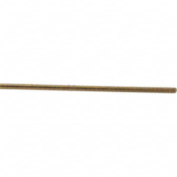 Value Collection - 1/4-20 UNC (Coarse), 3' Long, Low Carbon Steel Threaded Rod - Yellow Zinc-Plated Finish, Right Hand Thread - Exact Tooling