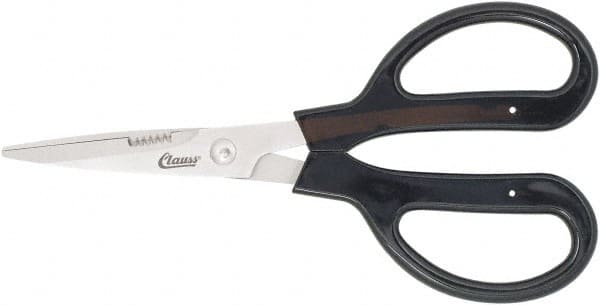 Clauss - 4" LOC, 9-1/4" OAL Stainless Steel Blunt Point Trimmers - Serrated, Plastic Handle, For Paper, Fabric - Exact Tooling