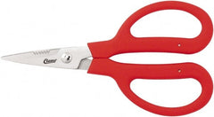 Clauss - 3" LOC, 9-1/4" OAL Stainless Steel Blunt Point Trimmers - Serrated, Plastic Handle, For Paper, Fabric - Exact Tooling