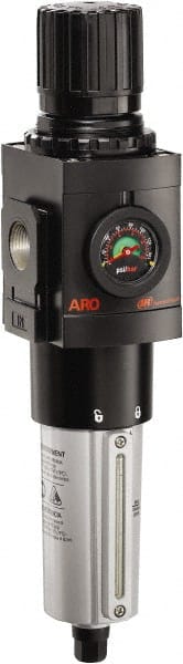 ARO/Ingersoll-Rand - 3/4" NPT Port Heavy Duty 1 Piece Filter/Regulator FRL Unit - Metal Bowl, 236 SCFM, 250 Max psi, 14.689" High x 4.091" Long, Automatic Drain - Exact Tooling