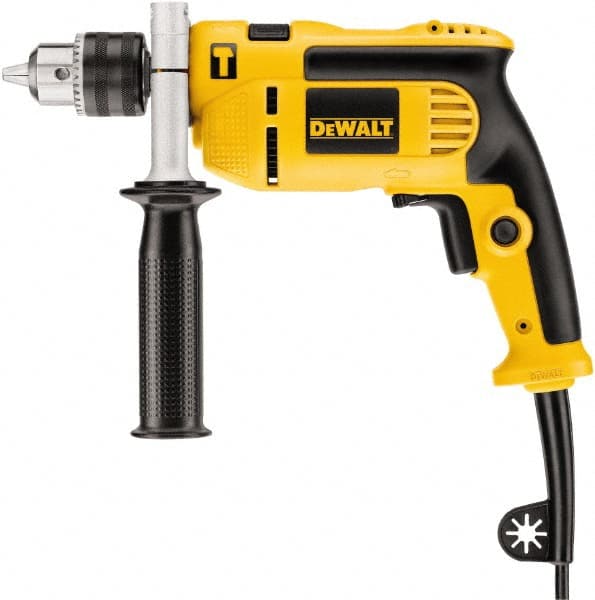 DeWALT - 120 Volt 1/2" Keyed Chuck Electric Hammer Drill - 0 to 47,600 BPM, 0 to 2,800 RPM, Reversible, Pistol Grip with Side Handle - Exact Tooling