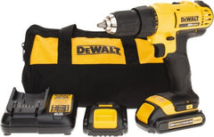 DeWALT - 20 Volt 1/2" Chuck Pistol Grip Handle Cordless Drill - 0-450 & 0-1500 RPM, Single-Sleeve Ratcheting Chuck, Reversible, 2 Lithium-Ion Batteries Included - Exact Tooling