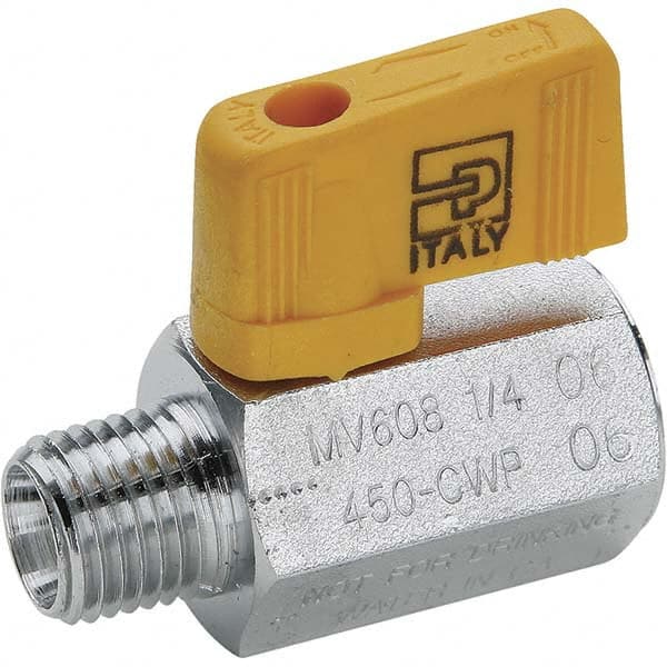 Parker - 1/2" Pipe, Brass Miniature Ball Valve - Male x Female Ends, Wedge Handle - Exact Tooling