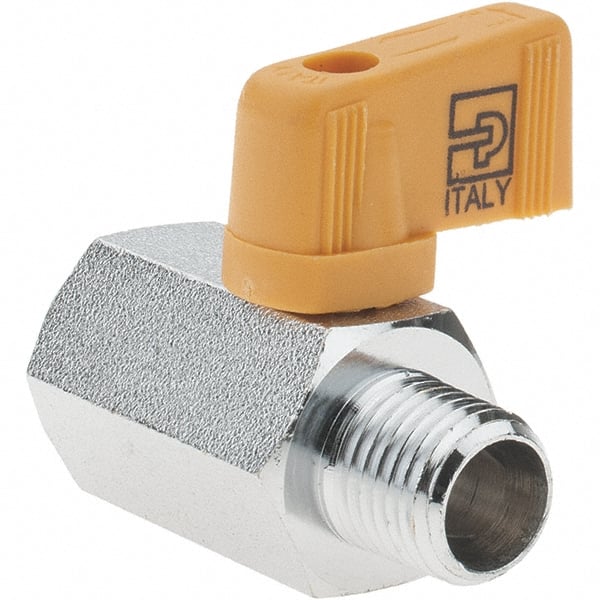 Parker - 1/4" Pipe, Brass Miniature Ball Valve - Male x Female Ends, Wedge Handle - Exact Tooling