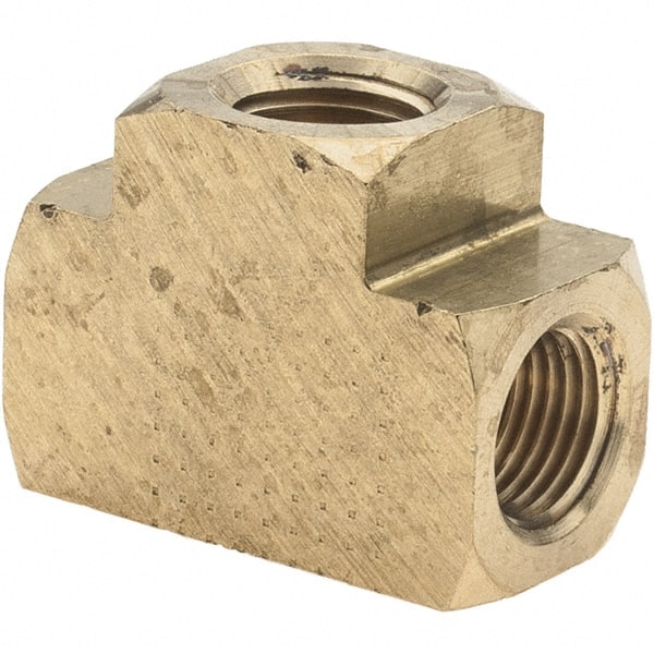Parker - 1/8 Female Thread, Brass Industrial Pipe Female Tee - FNPTF, 1,000 psi - Exact Tooling