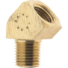 Parker - 1/4 Male Thread x 1/4 Female Thread, Brass Industrial Pipe 45° Street Elbow - MNPTF x FNPTF, 1,000 psi - Exact Tooling