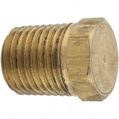 Parker - 1/4 Male Thread, Brass Industrial Pipe Hex Head Plug - MNPTF, 1,000 psi - Exact Tooling