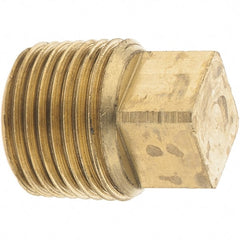 Parker - 3/8 Male Thread, Brass Industrial Pipe Square Head Plug - MNPTF, 1,000 psi - Exact Tooling