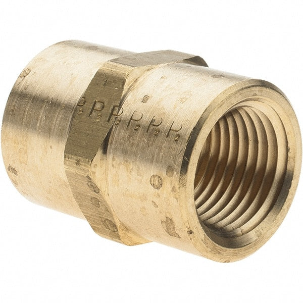 Parker - 1/2 Female Thread, Brass Industrial Pipe Coupling - FNPTF, 1,000 psi - Exact Tooling
