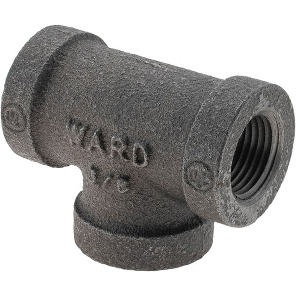 Value Collection - Size 3/8", Class 150, Malleable Iron Black Pipe Tee - 150 psi, Threaded End Connection - Exact Tooling