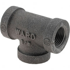 Value Collection - Size 3/8", Class 150, Malleable Iron Black Pipe Tee - 150 psi, Threaded End Connection - Exact Tooling