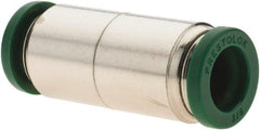 Parker - 3/8" Outside Diam, Nickel Plated Brass Push-to-Connect Tube Union - 300 Max psi, Tube to Tube Connection, Nitrile O-Ring - Exact Tooling
