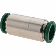 Parker - 1/2" Outside Diam, Nickel Plated Brass Push-to-Connect Tube Union - 300 Max psi, Tube to Tube Connection, Nitrile O-Ring - Exact Tooling