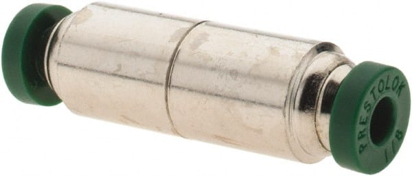 Parker - 1/8" Outside Diam, Nickel Plated Brass Push-to-Connect Tube Union - 300 Max psi, Tube to Tube Connection, Nitrile O-Ring - Exact Tooling