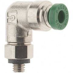 Parker - 5/32" Outside Diam, 10-32 UNF, Nickel Plated Brass Push-to-Connect Tube Male Swivel Elbow - 300 Max psi, Tube to Male UNF Connection, Nitrile O-Ring - Exact Tooling