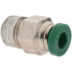 Parker - 3/16" Outside Diam, 1/8 NPTF, Nickel Plated Brass Push-to-Connect Tube Male Connector - 300 Max psi, Tube to Male NPT Connection, Nitrile O-Ring - Exact Tooling