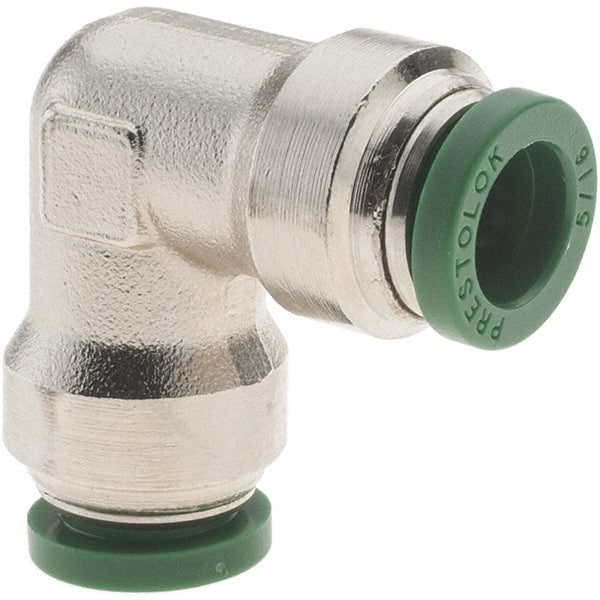 Parker - 5/16" Outside Diam, Nickel Plated Brass Push-to-Connect Tube Union Elbow - 300 Max psi, Tube to Tube Connection, Nitrile O-Ring - Exact Tooling