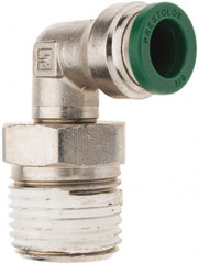 Parker - 3/8" Outside Diam, 1/2 NPTF, Nickel Plated Brass Push-to-Connect Tube Male Swivel Elbow - 300 Max psi, Tube to Male NPT Connection, Nitrile O-Ring - Exact Tooling