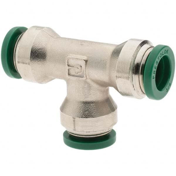 Parker - 3/8" Outside Diam, Nickel Plated Brass Push-to-Connect Tube Union Tee - Exact Tooling