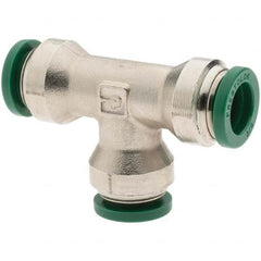 Parker - 3/8" Outside Diam, Nickel Plated Brass Push-to-Connect Tube Union Tee - Exact Tooling