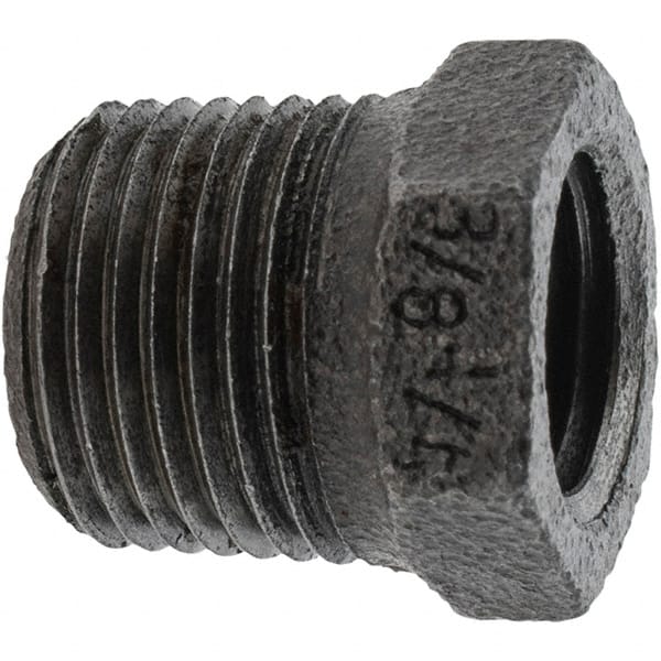 Value Collection - Size 3/8 x 1/4", Class 150, Malleable Iron Black Pipe Hex Bushing - 150 psi, Threaded End Connection - Exact Tooling