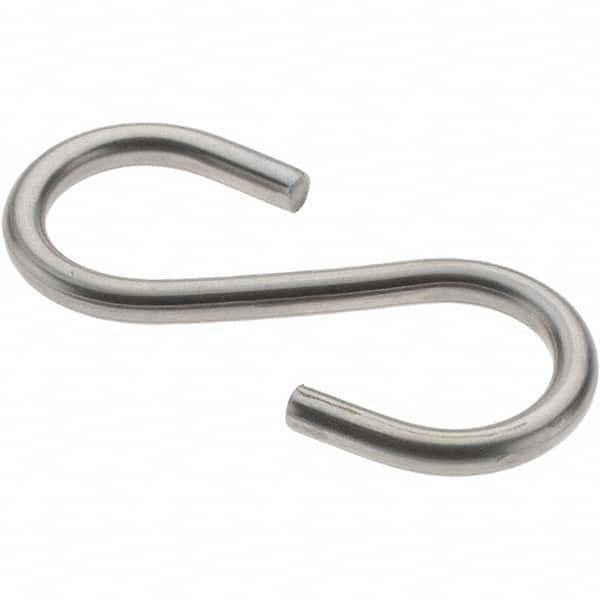 Value Collection - 304 Stainless Steel Uncoated S-Hook - 26 Lb Capacity, 0.148" Wire, 2" OAL - Exact Tooling