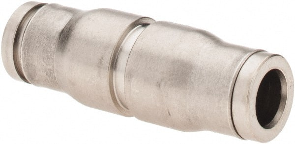 Parker - 1/4" Outside Diam, Nickel Plated Brass Push-to-Connect Tube Union - 435 Max psi, Tube to Tube Connection, FKM O-Ring - Exact Tooling