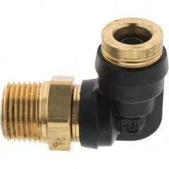 Parker - 3/8" Outside Diam, 3/8 Thread, Brass Push-to-Connect Tube Male Elbow - 250 Max psi, Tube to Male NPT Connection - Exact Tooling