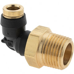 Parker - 1/4" Outside Diam, 3/8 Thread, Brass Push-to-Connect Tube Male Elbow - 250 Max psi, Tube to Male NPT Connection - Exact Tooling