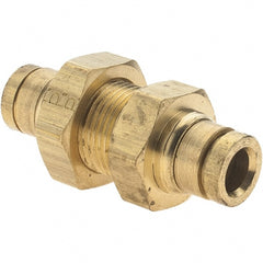 Parker - 1/4" Outside Diam, Brass Push-to-Connect Tube Bulkhead Union - Nitrile O-Ring - Exact Tooling