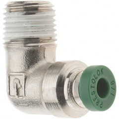 Parker - 1/8" Outside Diam, 1/8 NPTF, Nickel Plated Brass Push-to-Connect Tube Male Elbow - 300 Max psi, Tube to Male NPT Connection, Nitrile O-Ring - Exact Tooling